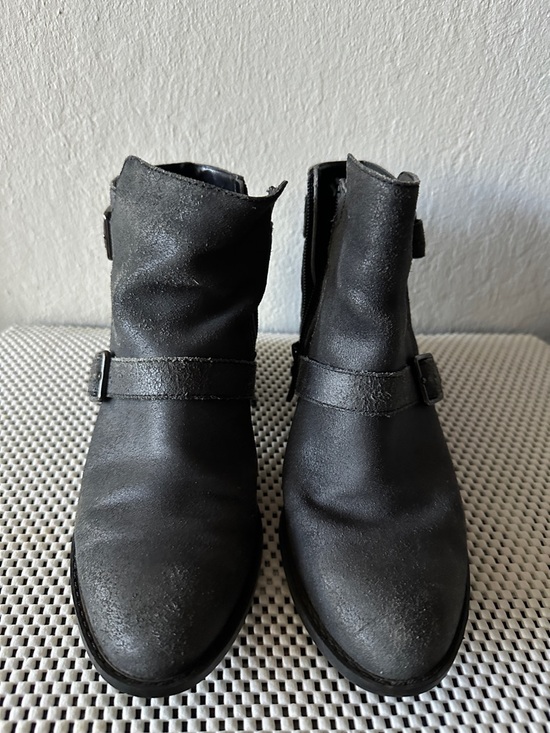 Black Leather Ankle Boots with Side Zip and Strap - Picture 2 of 5